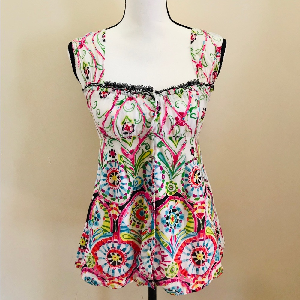 Nanette Lepore White & Multi-colored Pattern Top